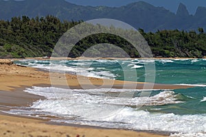 Tropical Beach Pacific Coast Shore Breaks Kauai Hawaii USA