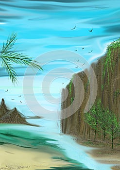 Tropical beach palm leaf nature wallpaper