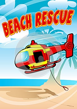 Tropical beach rescue helicopter