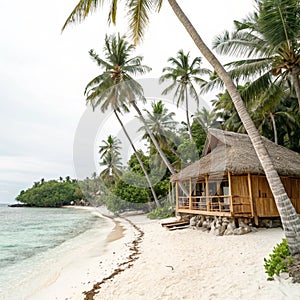 Tropical beach resort with bamboo hut photo