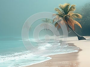 Tropical Beach Resort with Palm Trees Swaying in a Gentle Breeze