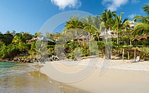 Tropical beach in Saint Lucia Caribbean, white tropical beach at a luxury resort in St Lucia