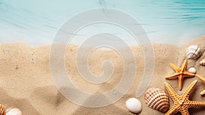 Tropical Beach Sand with Starfish and Shells, AI Generated