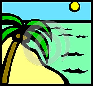 Tropical beach scene vector illustration