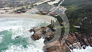 Tropical beach scenery of island os Florianopolis Brazil. Travel landmark.