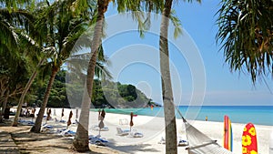 Tropical beach scenery with palm trees