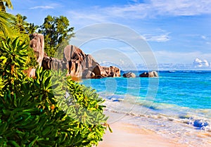 Tropical beach Source D'Argent at Seychelles