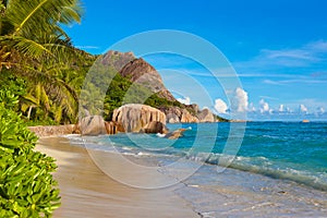 Tropical beach Source D`Argent at Seychelles