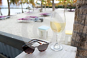 Tropical beach sunglasses wine