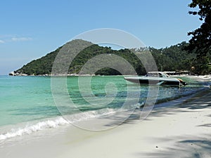 Tropical beach, traditional long tail boats, Gulf of Thailand, Thailand