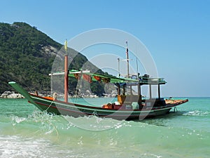 Tropical beach, traditional long tail boats, Gulf of Thailand, Thailand