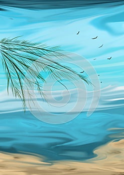 Tropical beach wallpaper illustration. Palm tree in beach. Blue sky wallpaper