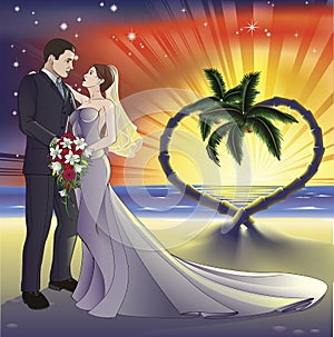 Tropical beach wedding illustration