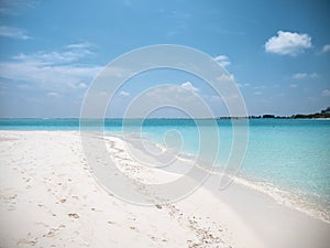 Tropical Beach with White Sand. Maldives Panorama. Idyllic Beach on Meeru Island