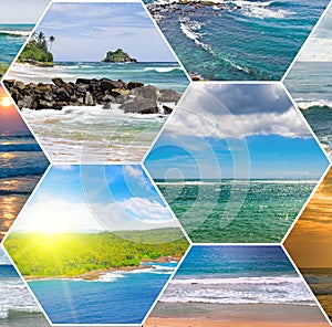 Tropical beaches of the Indian Ocean. Mosaic collage