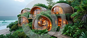 Tropical Beachfront Geo-Domes on a beachfront. Eco-friendly igloo hotel