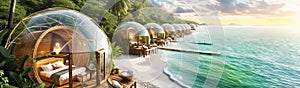 Tropical Beachfront Geo-Domes on a beachfront. Eco-friendly igloo hotel