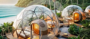 Tropical Beachfront Geo-Domes on a beachfront. Eco-friendly igloo hotel