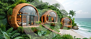 Tropical Beachfront Geo-Domes on a beachfront. Eco-friendly igloo hotel