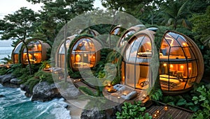 Tropical Beachfront Geo-Domes on a beachfront. Eco-friendly igloo hotel