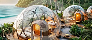 Tropical Beachfront Geo-Domes on a beachfront. Eco-friendly igloo hotel photo