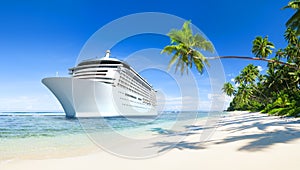 Tropical Beautiful Beach with Cruise ship