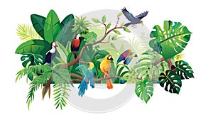Tropical Birds and Lush Foliage Vector Art, vector design Generative AI