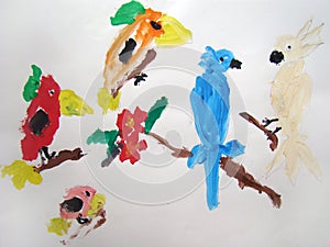 Tropical birds - painted by child