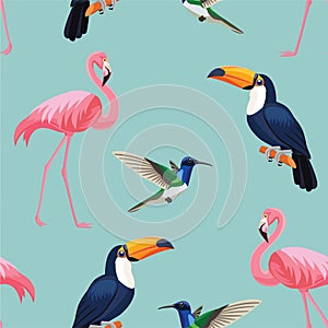 Tropical birds pattern. Vector seamless texture.