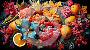 Tropical Bliss: Exotic Fruits, Palm Leaves, and Vibrant Flowers Pattern