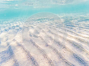 tropical blue ocean with white sand underwater background - luxury nature pattern