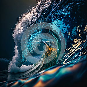 Tropical blue surfing wave, generative AI