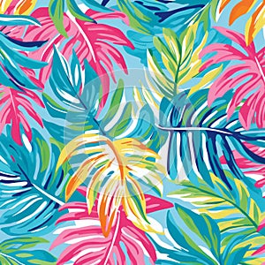 Tropical Breeze: Vibrant Acrylic Colors And Palm Leaves Pattern