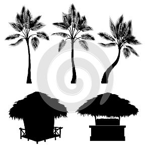 Tropical bungalow and palm,vector set