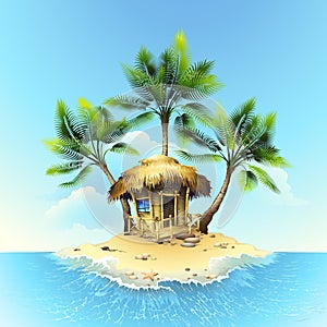 Tropical bungalow on tropical island photo