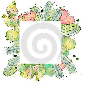 Tropical cactus arrangements, borders, frames watercolor cacti print