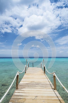 Tropical Caribean beach pier Curacao