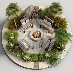 Tropical Circular Fire Pit With Surrounding Plants