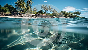 Tropical climate, underwater, vacations, blue, summer, reef, snorkeling, fish generated by AI