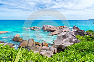 Tropical coast of La Digue, Seychelles - paradise destination for vacation