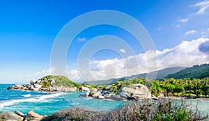Tropical coastline of Tayrona National park in Colombia photo