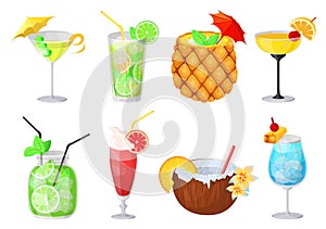 Tropical cocktail beach drink summer glass vector