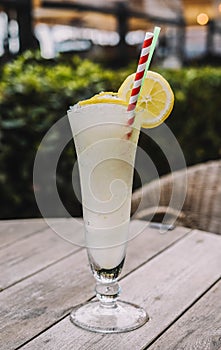 Tropical cocktail served in a skull-shaped glass photo