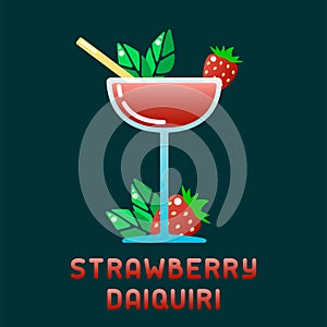 Tropical cocktail strawberry daiquiri with decorations and name