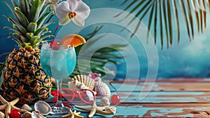 The Tropical Cocktail on Table.AI generated image