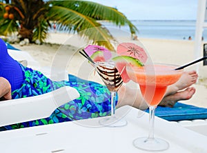 Tropical cocktails on beach