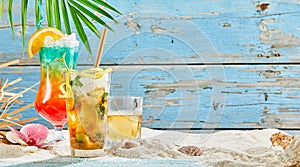 Tropical cocktails in beach decorations