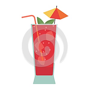 Tropical cocktails cups drink. Glasses vector illustration. Refreshing cocktails with ice cubes and lemons. Party, Menu designs.