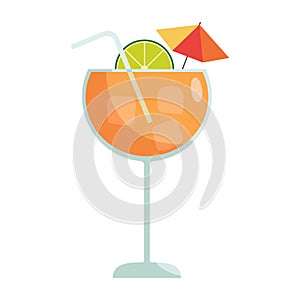 Tropical cocktails cups drink. Glasses vector illustration. Refreshing cocktails with ice cubes and lemons. Party, Menu designs.