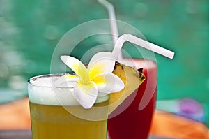 Tropical cocktails by a pool